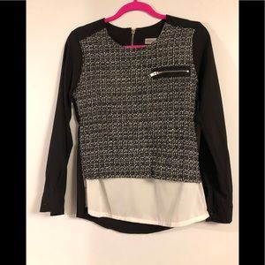 Black tweed zip pocket blouse